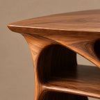 Handcrafted Arched Wood Record Player Stand With Open Shelf