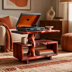 Rustic Root Form Wood Record Player Stand With Live Edge Top