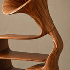 Sculptural Wood Record Player Stand With Curved Horn Silhouette