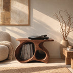 Organic Sculpted Wood Record Player Stand With Open Vinyl Niche