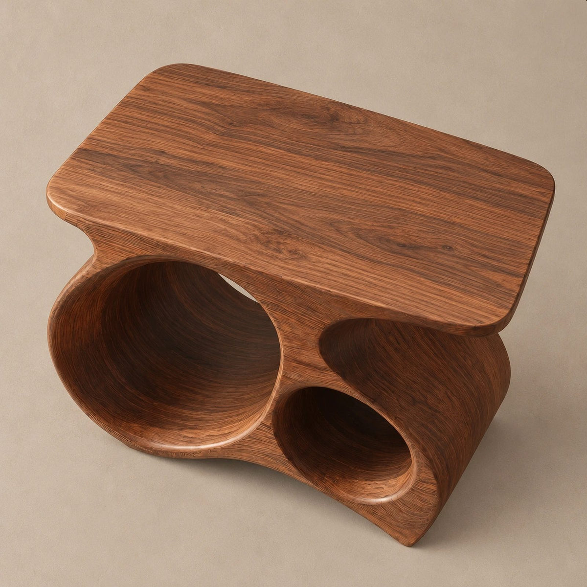 Organic Sculpted Wood Record Player Stand With Open Vinyl Niche