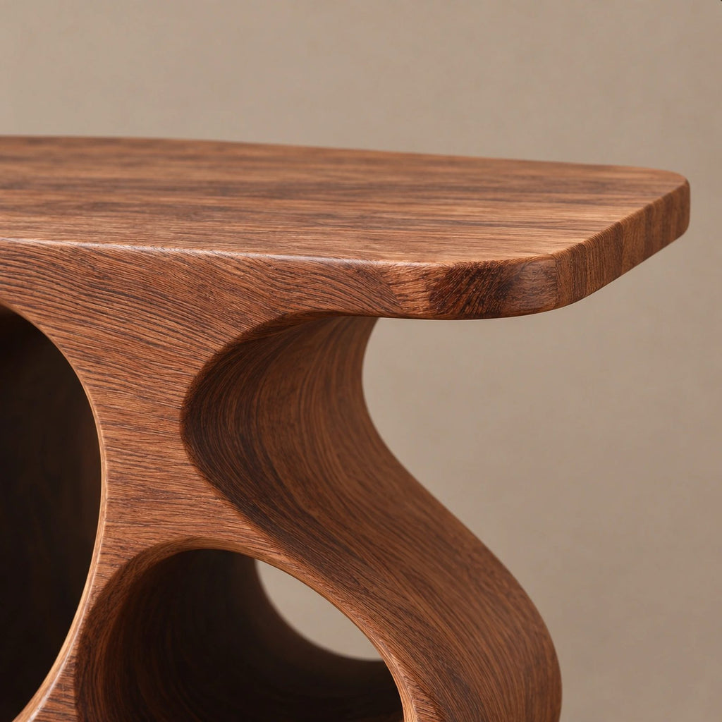 Organic Sculpted Wood Record Player Stand With Open Vinyl Niche