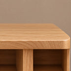 Curved Wood Record Player Console With Storage Drawer For Living Room