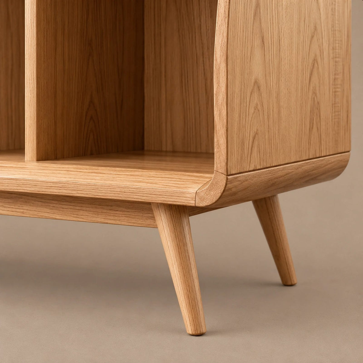 Curved Wood Record Player Console With Storage Drawer For Living Room