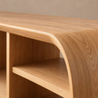 Rounded Wood Record Player Console With Crossed Leg Base