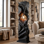 Sculptural Wood Floor Lamp With Open Carved Hollow For Living Room