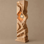 Sculptural Wood Floor Lamp With Open Carved Hollow For Living Room