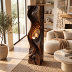 Organic Flowing Wood Floor Lamp With Sculpted Light Niche