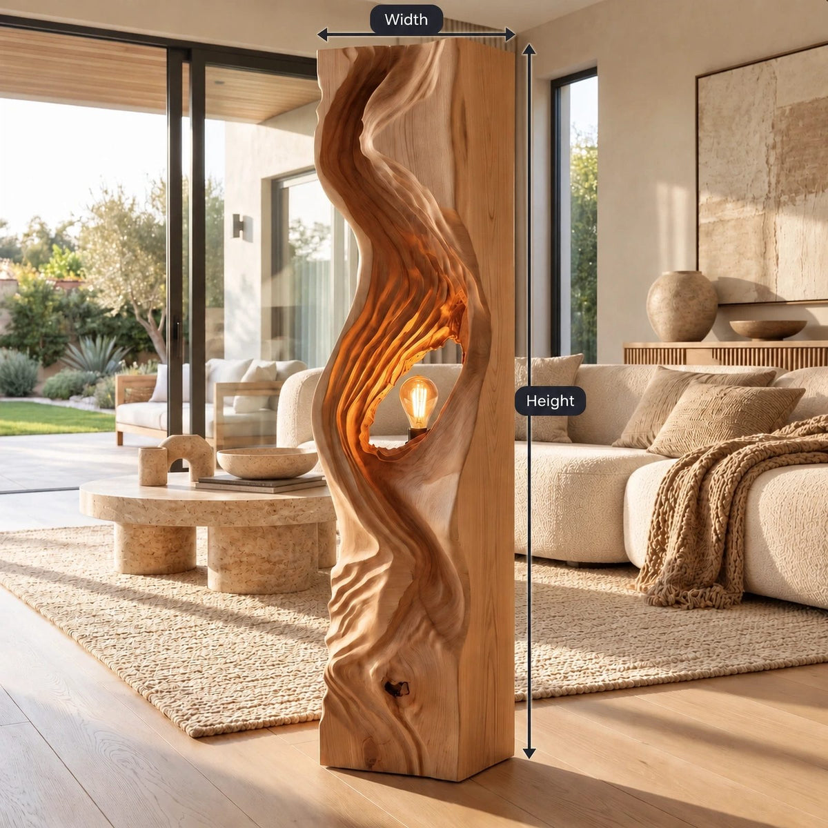 Organic Flowing Wood Floor Lamp With Sculpted Light Niche