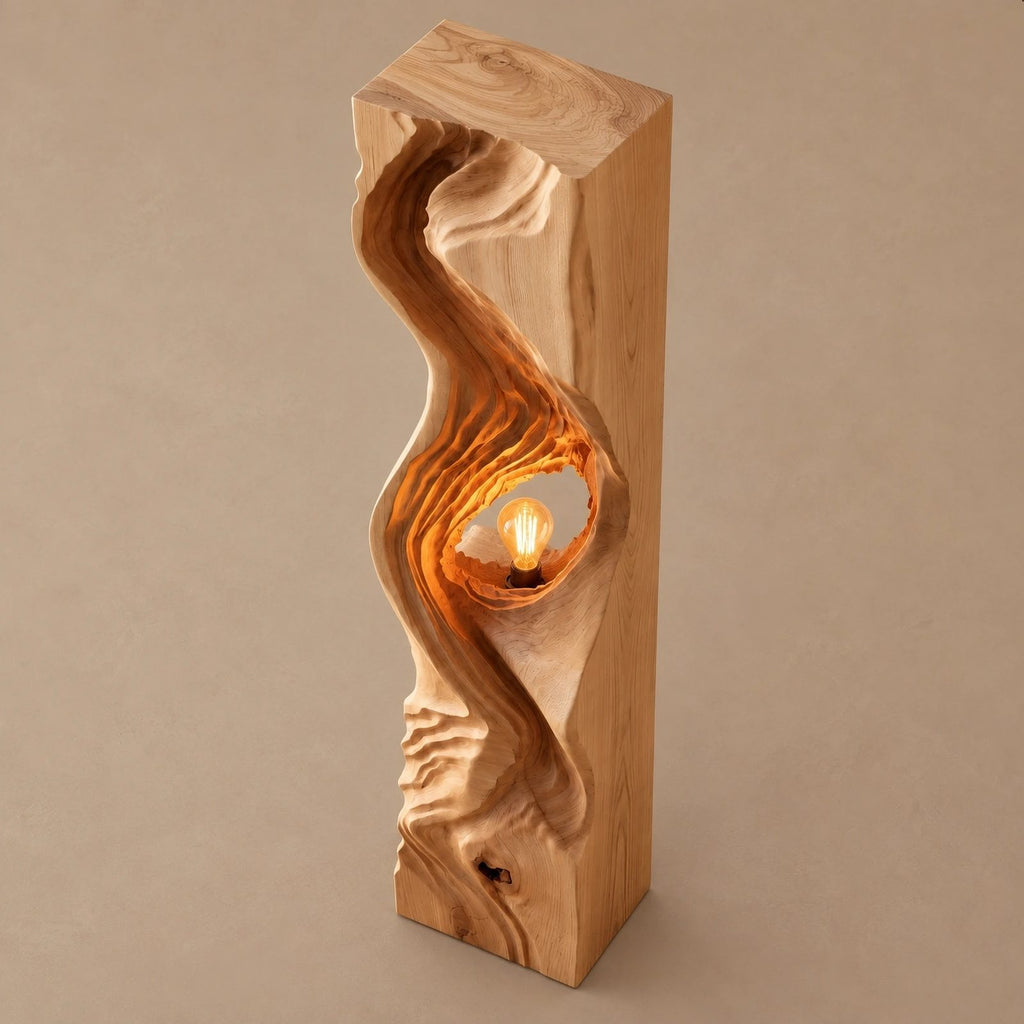 Organic Flowing Wood Floor Lamp With Sculpted Light Niche