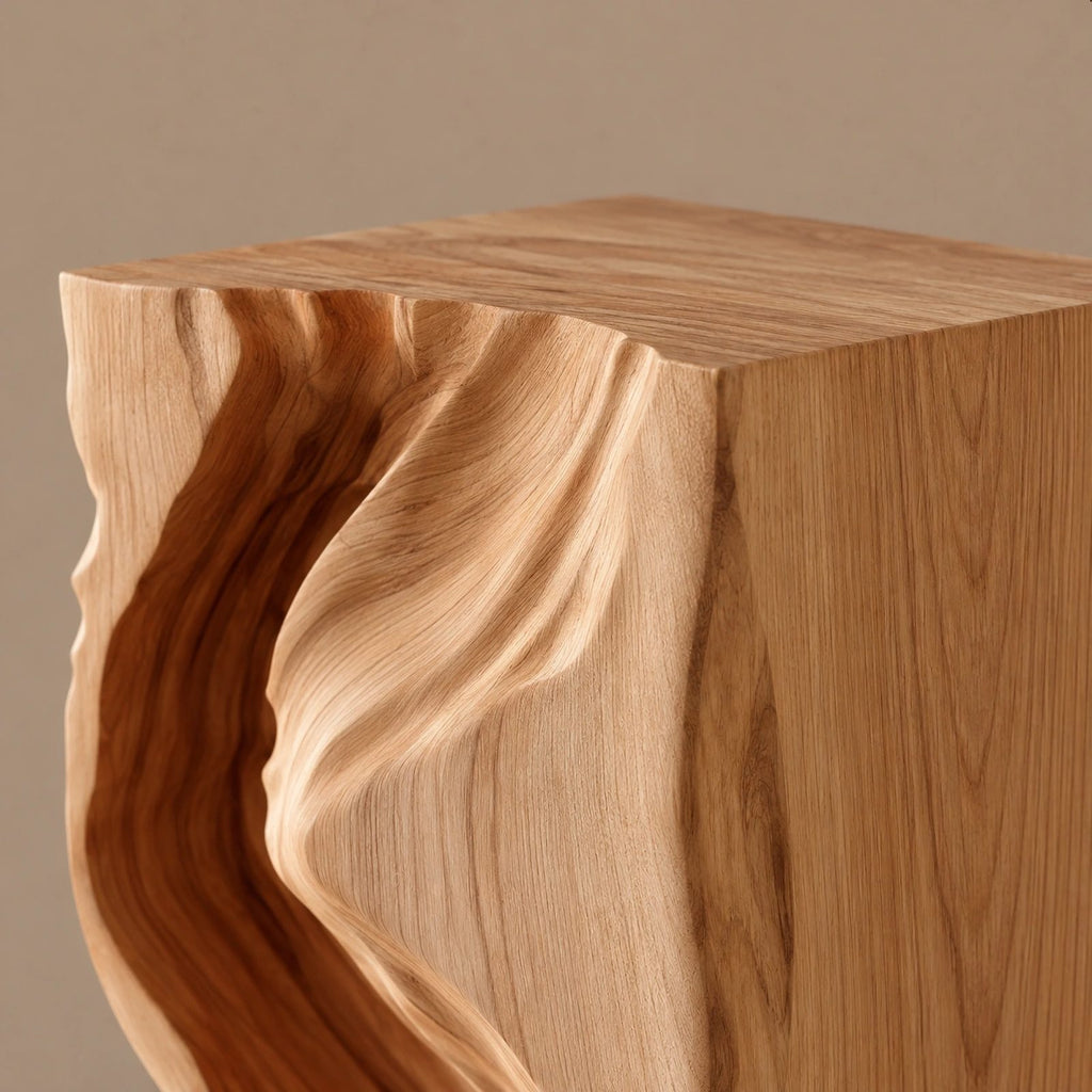 Organic Flowing Wood Floor Lamp With Sculpted Light Niche
