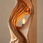 Organic Flowing Wood Floor Lamp With Sculpted Light Niche