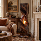 Contemporary Sculpted Wood Floor Lamp With Spiral Hollow