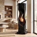 Contemporary Sculpted Wood Floor Lamp With Spiral Hollow
