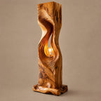 Contemporary Sculpted Wood Floor Lamp With Spiral Hollow