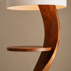 Organic Curved Wood Floor Lamp With Display Shelves For Living Room