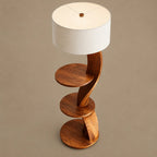 Organic Curved Wood Floor Lamp With Display Shelves For Living Room