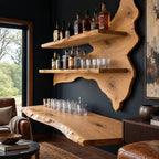Rustic Live Edge Floating Wine Shelf With Glass Holders For Dining Room