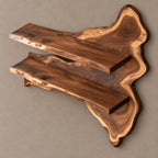 Rustic Live Edge Floating Wine Shelf With Glass Holders For Dining Room