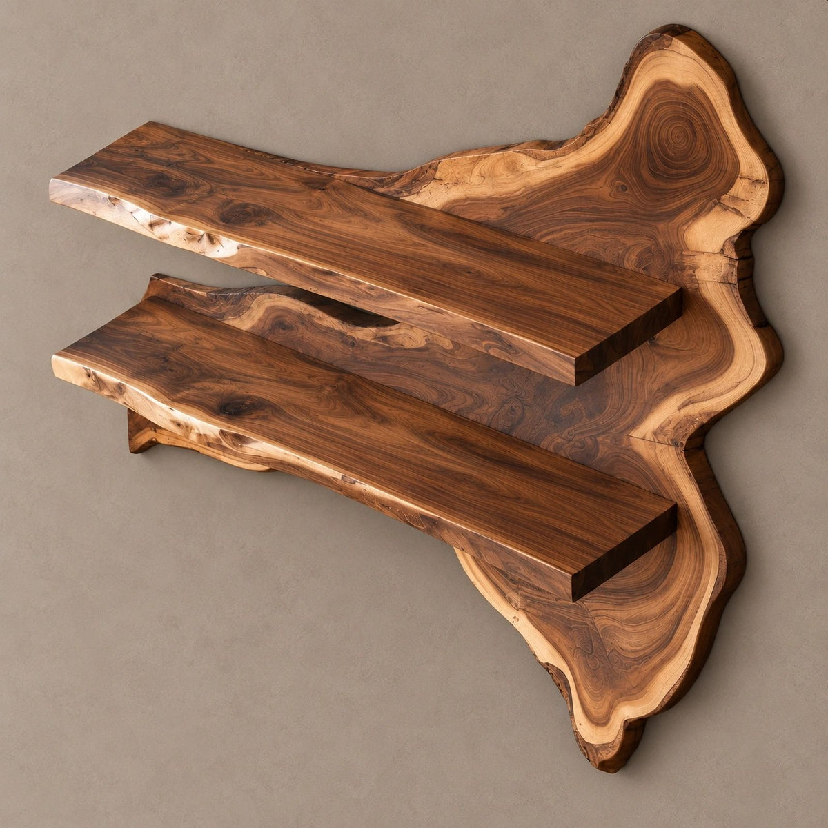 Rustic Live Edge Floating Wine Shelf With Glass Holders For Dining Room