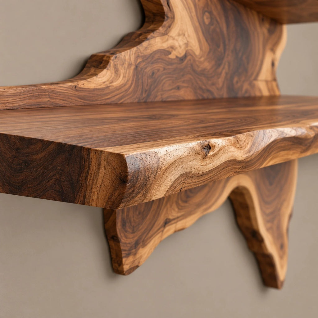 Rustic Live Edge Floating Wine Shelf With Glass Holders For Dining Room