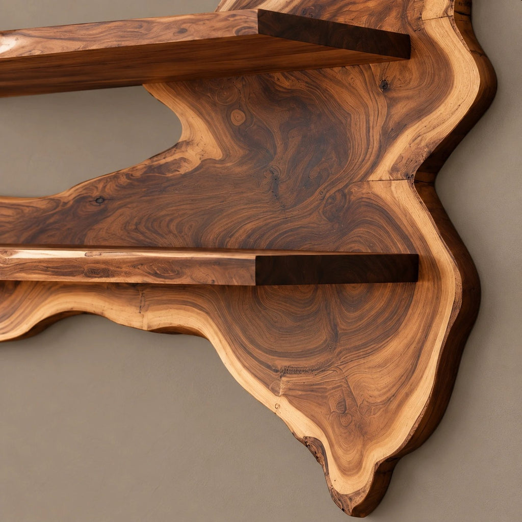 Rustic Live Edge Floating Wine Shelf With Glass Holders For Dining Room