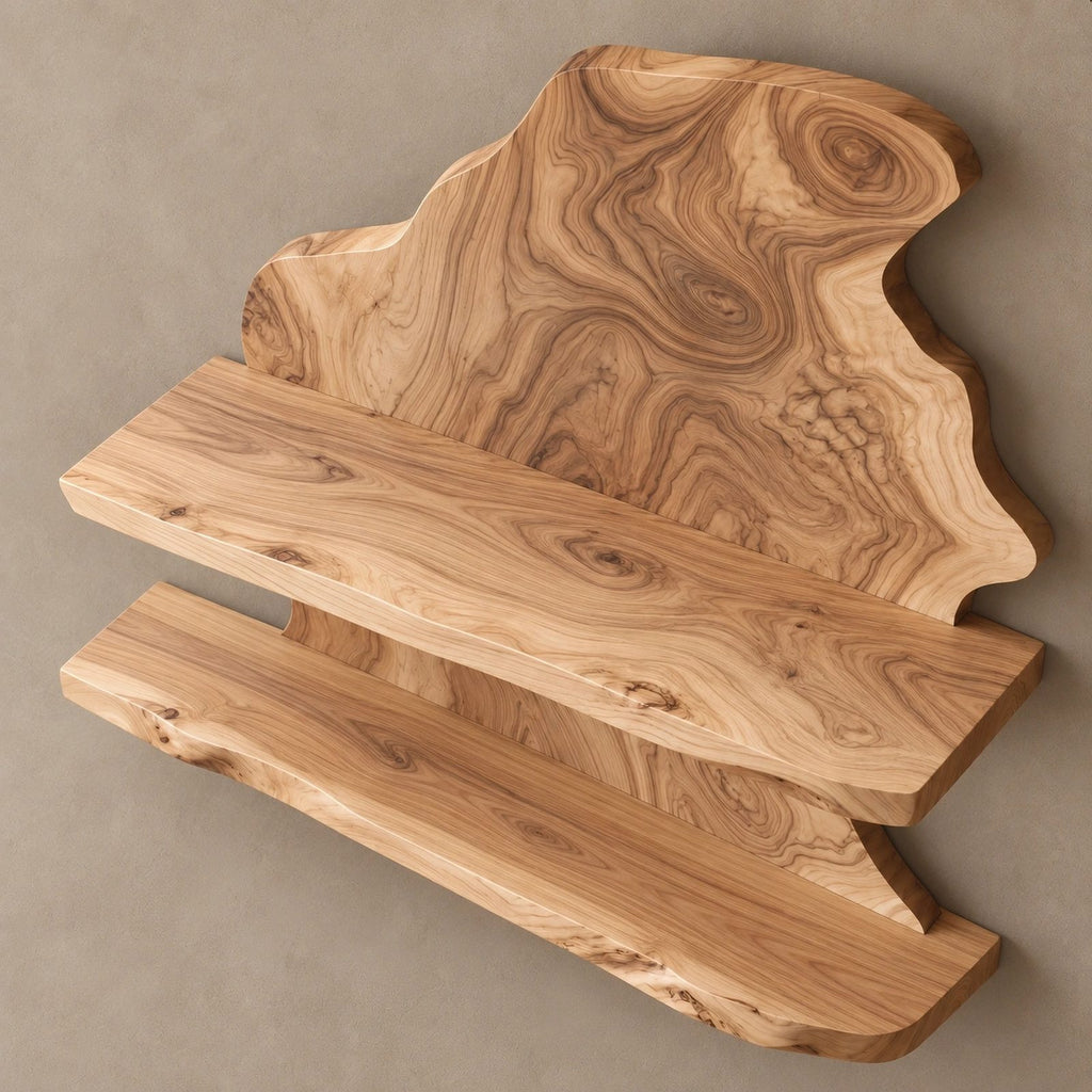 Farmhouse Live Edge Wood Wine Shelf With Stemware Glass Rail For Kitchen