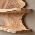 Farmhouse Live Edge Wood Wine Shelf With Stemware Glass Rail For Kitchen