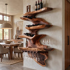 Sculptural Cascading Wood Wine Rack With Stacked Shelves For Dining Room