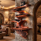 Sculptural Cascading Wood Wine Rack With Stacked Shelves For Dining Room