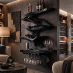 Sculptural Cascading Wood Wine Rack With Stacked Shelves For Dining Room
