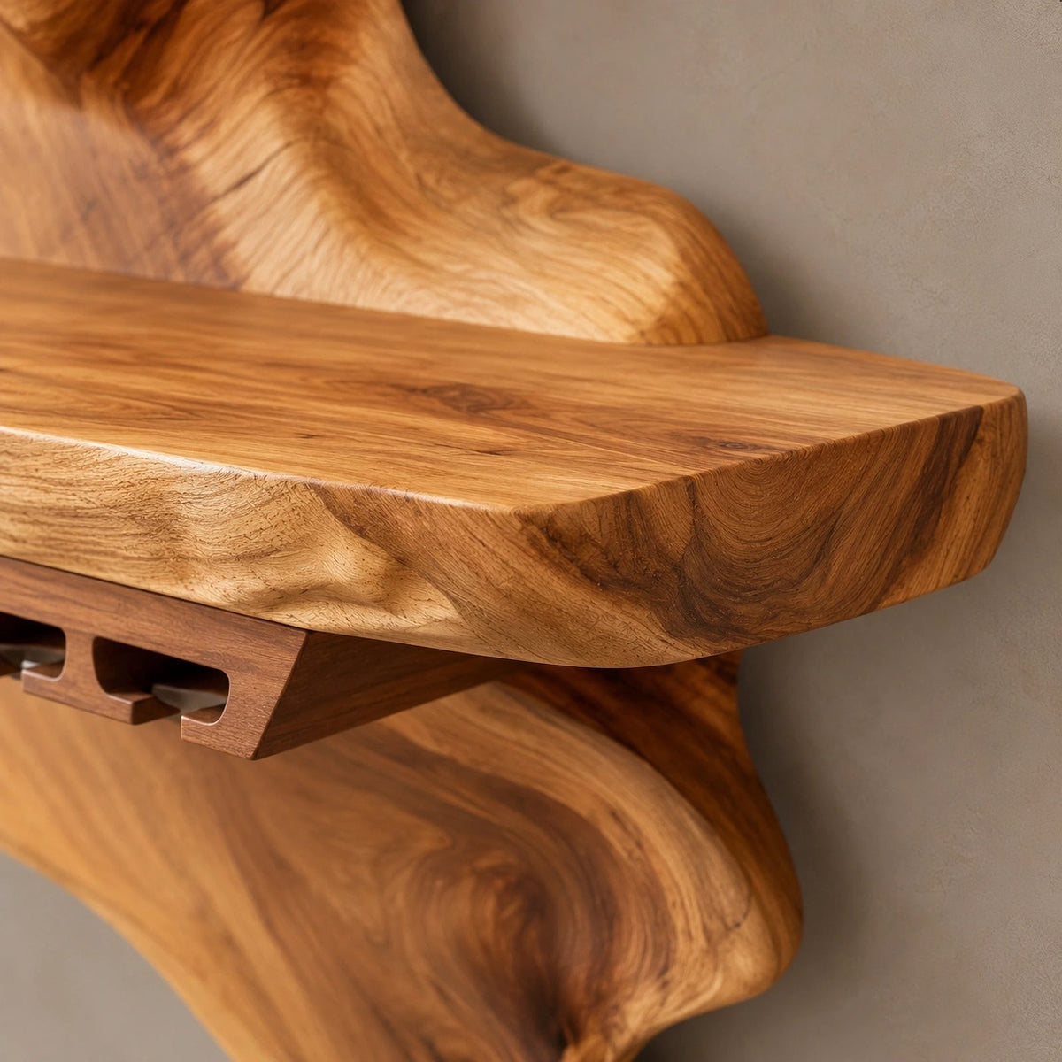 Sculptural Cascading Wood Wine Rack With Stacked Shelves For Dining Room