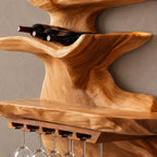 Sculptural Cascading Wood Wine Rack With Stacked Shelves For Dining Room