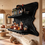 Coastal Live Edge Wine Shelf With Hanging Glass Rail For Home Bar
