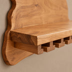 Coastal Live Edge Wine Shelf With Hanging Glass Rail For Home Bar