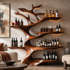 Modern Tree Branch Wood Wine Rack With Tiered Bottle Shelves For Home Bar