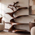Modern Tree Branch Wood Wine Rack With Tiered Bottle Shelves For Home Bar