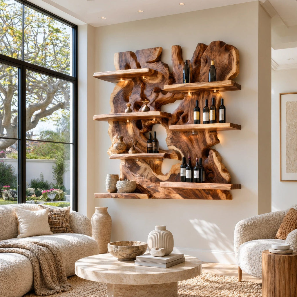 Artisan Staggered Slab Wine Rack With Layered Shelves For Dining Room