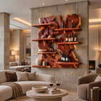 Artisan Staggered Slab Wine Rack With Layered Shelves For Dining Room