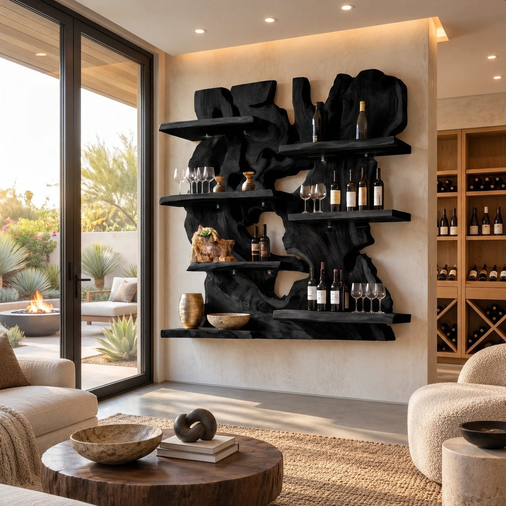 Artisan Staggered Slab Wine Rack With Layered Shelves For Dining Room