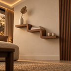 Stepped Wall Shelf, Cascading Bent Wood Floating Shelf, Solid Wood Staircase Display for Living Room