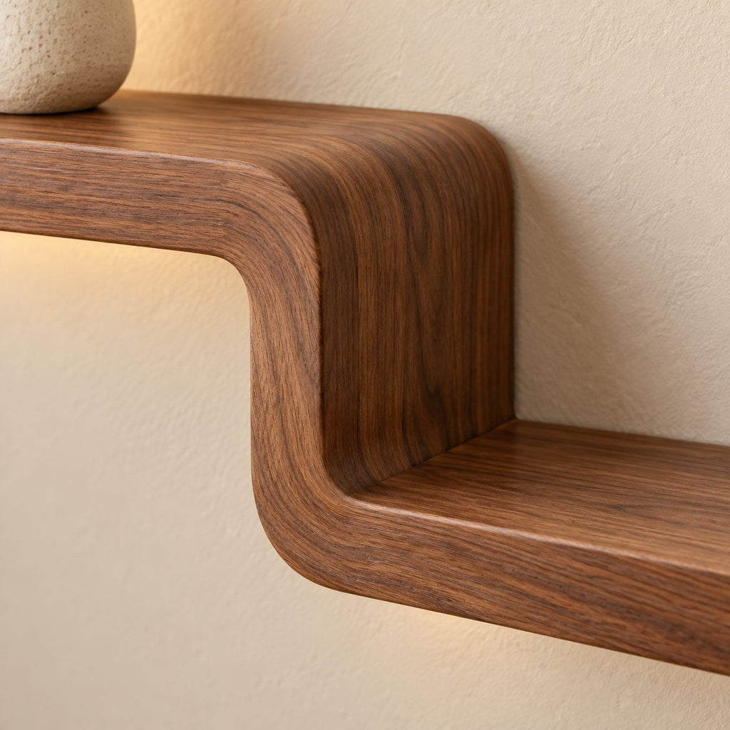 Stepped Wall Shelf, Cascading Bent Wood Floating Shelf, Solid Wood Staircase Display for Living Room