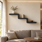 Stepped Wall Shelf, Cascading Bent Wood Floating Shelf, Solid Wood Staircase Display for Living Room