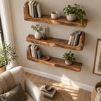 Bookend Floating Shelf, Thick Live Edge Wall Shelf with Raised End, Solid Wood Chunky Bookshelf