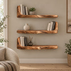 Bookend Floating Shelf, Thick Live Edge Wall Shelf with Raised End, Solid Wood Chunky Bookshelf