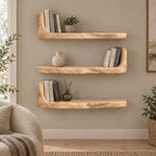 Bookend Floating Shelf, Thick Live Edge Wall Shelf with Raised End, Solid Wood Chunky Bookshelf
