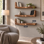 Bookend Floating Shelf, Thick Live Edge Wall Shelf with Raised End, Solid Wood Chunky Bookshelf