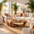 Waterfall Coffee Table, Solid Wood Sculptural Loop Base with Long Open Void, Modern Organic