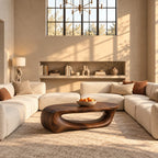 Waterfall Coffee Table, Solid Wood Sculptural Loop Base with Long Open Void, Modern Organic