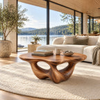 Tulip Coffee Table, Sculptural Solid Wood Pebble Top on Three Curved Petal Legs